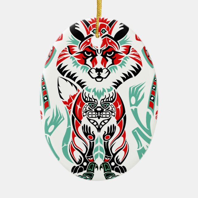 Ornement Ovale En Céramique Fox indigène côtier du nord Pacifique d'Indien (Devant)