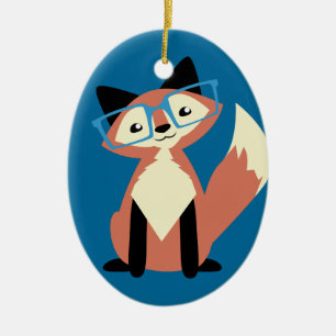Ornement Ovale En Céramique Fox mignon en verre de hippie