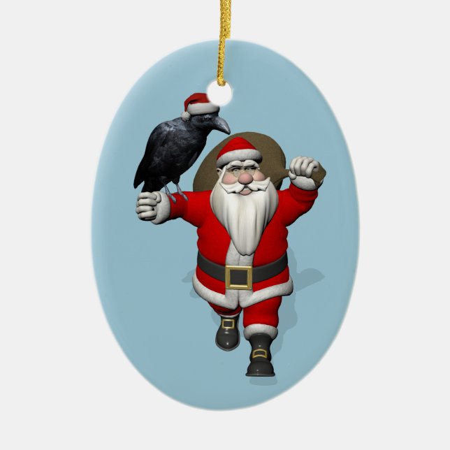 Ornement Ovale En Céramique Funny Santa Claus aime Ravens (Devant)