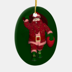 Ornement Ovale En Céramique Funny Santa Claus Fraise Farmer
