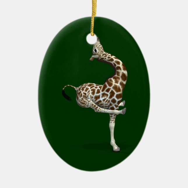 Ornement Ovale En Céramique Funny Sporty Giraffe (Devant)