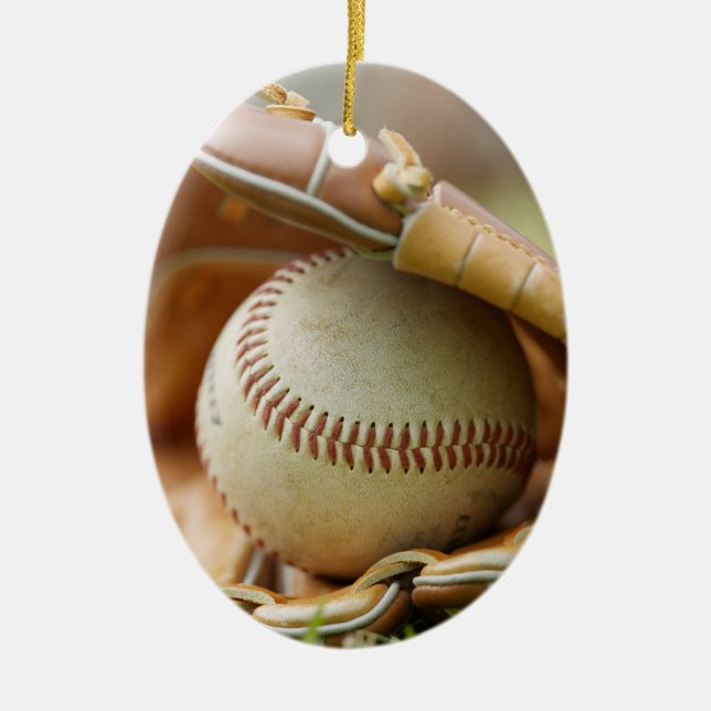 Ornement Ovale En Céramique Gant et boule de base-ball (Devant)