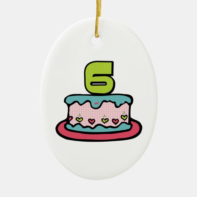 Ornement Ovale En Céramique Gâteau d'anniversaire de 6 ans (Devant)