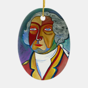Ornement Ovale En Céramique George et Martha Washington