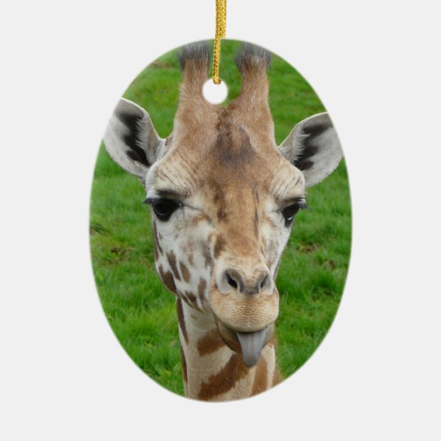 Ornement Ovale En Céramique Girafe drôle collant la langue ! (Devant)