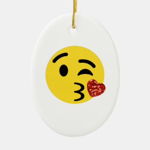 Ornement Ovale En Céramique glitter kiss emoji