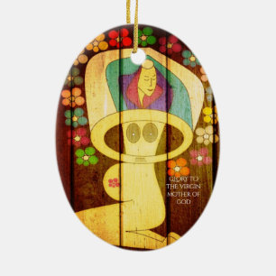 ORNEMENT OVALE EN CÉRAMIQUE GLOIRE À LA MÈRE VIERGE DE DIEU