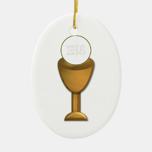 Ornement Ovale En Céramique Golden Chalice and Host
