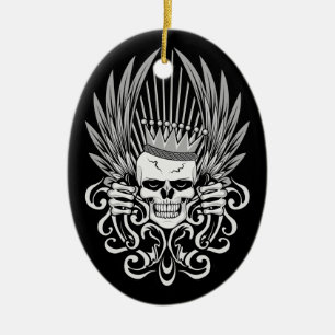 Ornement Ovale En Céramique Gothique King Skull