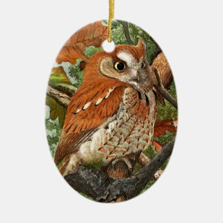 Ornement Ovale En Céramique Hibou de cri strident (phase brune)