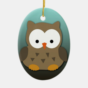 Ornement Ovale En Céramique Hibou mignon de bébé personnalisé