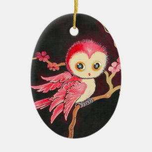 Ornement Ovale En Céramique Hibou rouge doux
