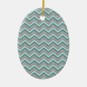 Ornement Ovale En Céramique Huile d'argent et ZigZag Turquoise