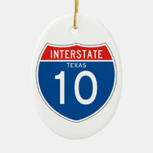 Ornement Ovale En Céramique Interstate Sign 10 - Texas