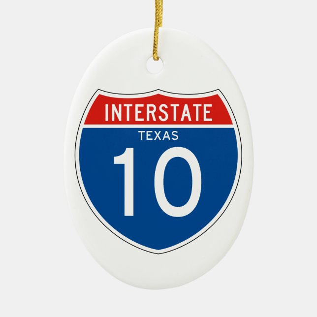 Ornement Ovale En Céramique Interstate Sign 10 - Texas (Devant)
