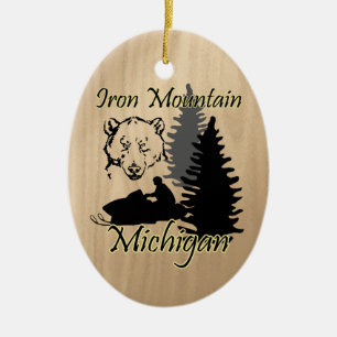 Ornement Ovale En Céramique Iron Mountain Michigan Motoneige ours céramique