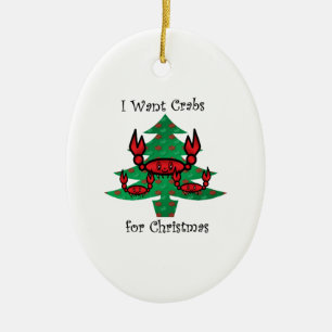 Ornement Ovale En Céramique Je veux des crabes pour Noël