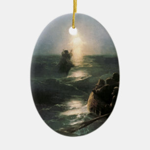 Ornement Ovale En Céramique Jésus marchant sur les mers tempétueuses