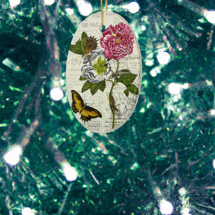 Ornement Ovale En Céramique Joli collage Vintage