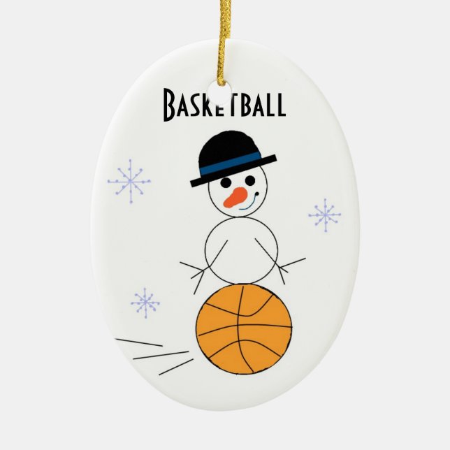 Ornement Ovale En Céramique Joueur de basket-ball Snowman (Devant)