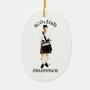 Ornement Ovale En Céramique Joueur de tambour écossais - Kilt rouge