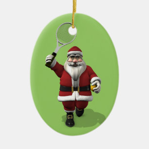 Ornement Ovale En Céramique Joueur de tennis de Santa Claus