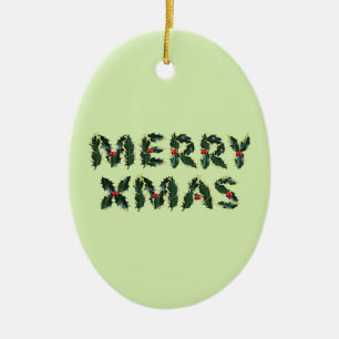 Ornement Ovale En Céramique Joyeux Noël Holly