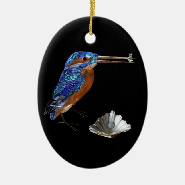 ORNEMENT OVALE EN CÉRAMIQUE KINGFISHER ,COQUILLES DE MER SAPPHIRE COEUR MONOGR (Devant)