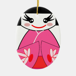 Ornement Ovale En Céramique Kokeshi Japan