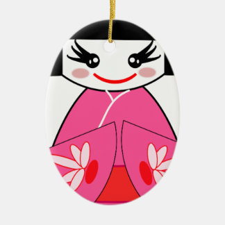 Ornement Ovale En Céramique Kokeshi Japan