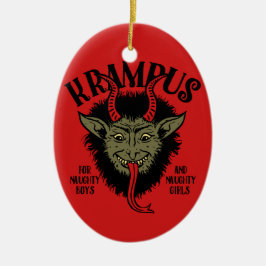 Ornement Ovale En Céramique Krampus font face à vilain