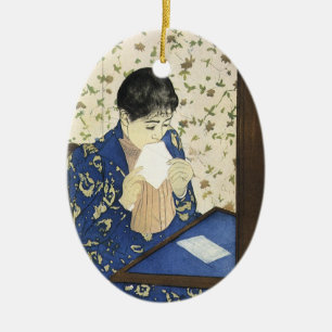 Ornement Ovale En Céramique La Lettre de Mary Cassatt, Impressionnisme Vintage