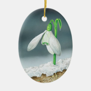 Ornement Ovale En Céramique La perce-neige