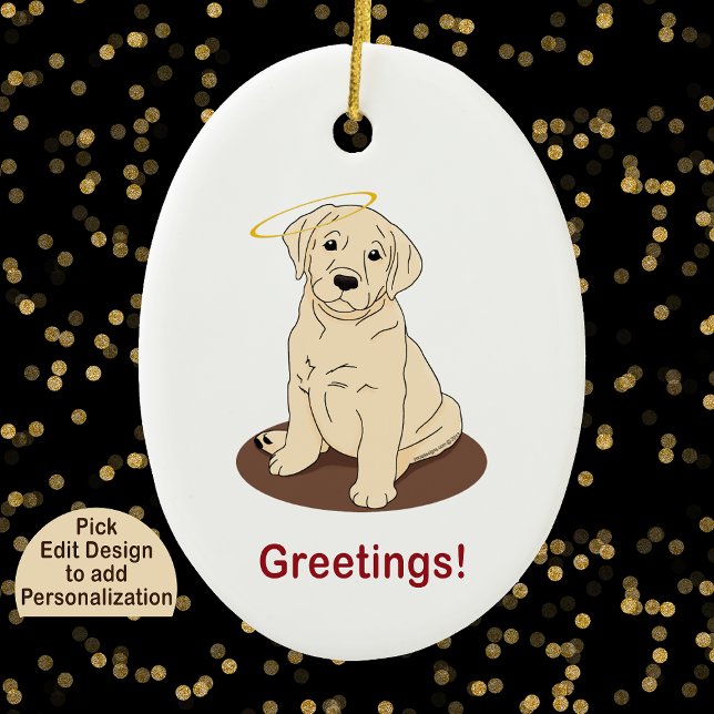 Ornement Ovale En Céramique Labrador Retriever Puppy Angel Halo (Choose "Edit Design" to add custom text.)