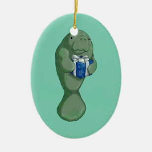 Ornement Ovale En Céramique Lamantin de Noël