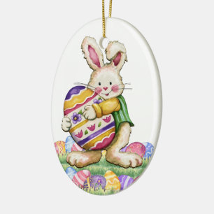 Ornement Ovale En Céramique Lapin de Pâques exclusif
