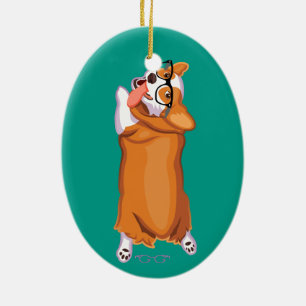Ornement Ovale En Céramique Le corgi Sploot
