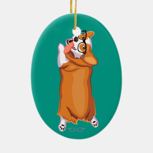 Ornement Ovale En Céramique Le corgi Sploot (Dos)