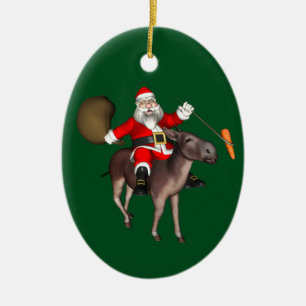 Ornement Ovale En Céramique Le Père Noël À L'Âne