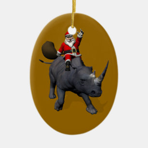Ornement Ovale En Céramique Le Père Noël À Rhinoceros