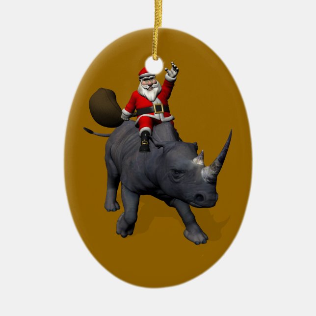Ornement Ovale En Céramique Le Père Noël À Rhinoceros (Devant)