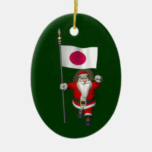 Ornement Ovale En Céramique Le Père Noël Avec L'Ensigne Du Japon