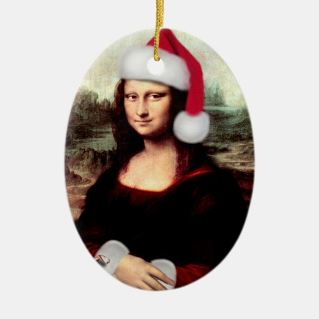 Ornement Ovale En Céramique Le Père Noël de Mona Lisa (Devant)
