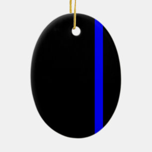 Ornement Ovale En Céramique Ligne Bleue Mince Symbolique Noir vertical