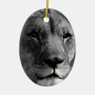 Ornement Ovale En Céramique Lion noir et blanc