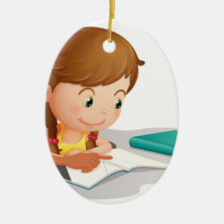 Ornement Ovale En Céramique livre de lecture de fille
