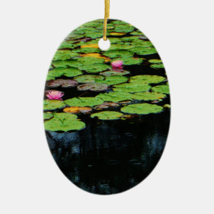 Ornement Ovale En Céramique lotus rose noir
