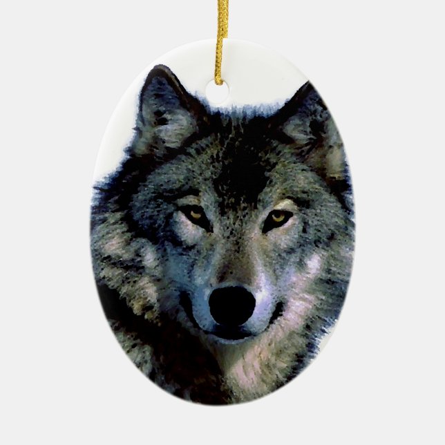 Ornement Ovale En Céramique Loup (Devant)