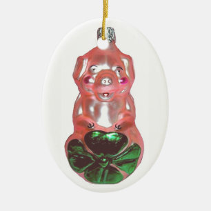Ornement Ovale En Céramique Lucky Pig