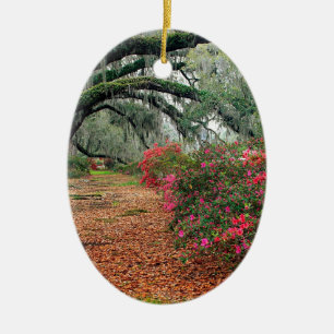 Ornement Ovale En Céramique Magnolia Charleston de chênes d'azalées d'arbres